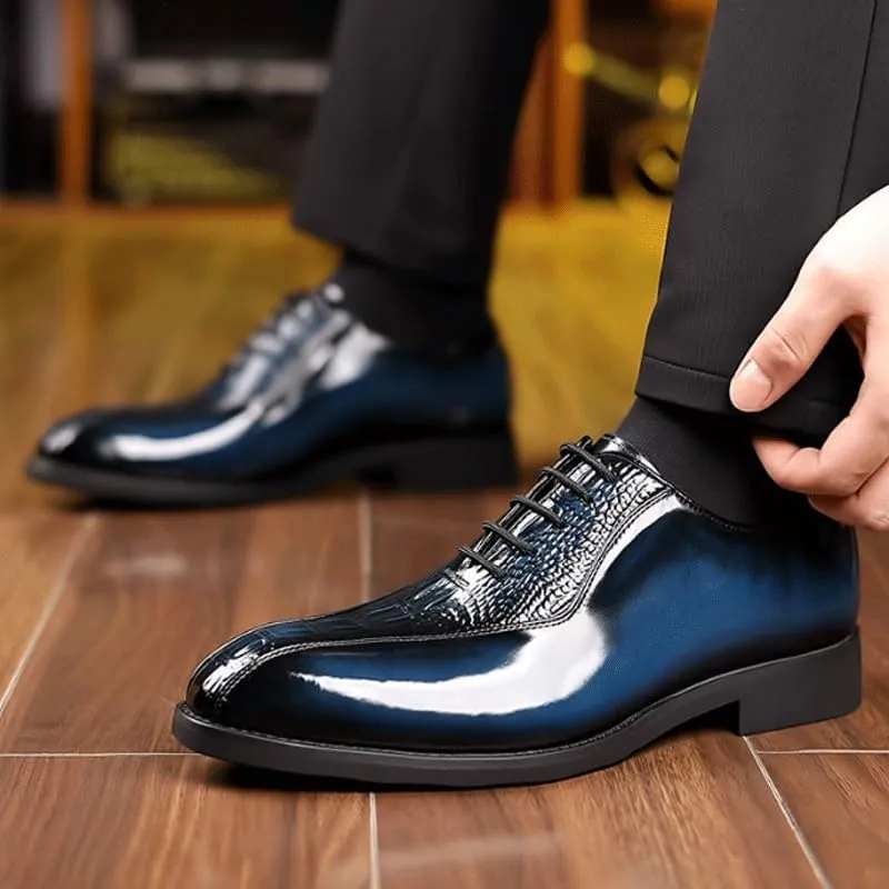 Men's Brogue Oxfords Shoes Mens Vintage Crocodile Print Strap Slip On Dress Shoes Lace-up Casual Comfortable Walking Shoes
