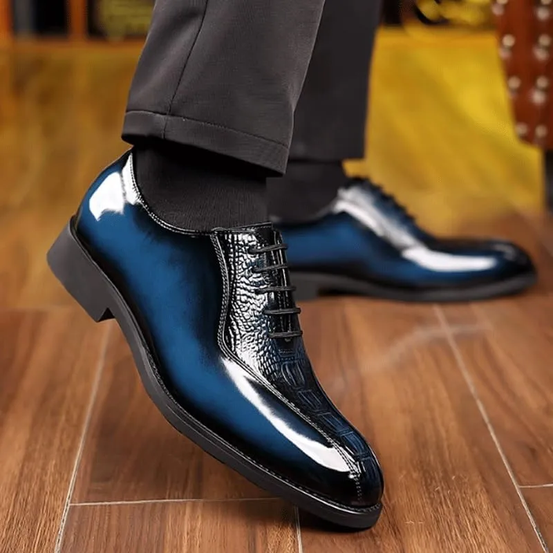 Men's Brogue Oxfords Shoes Mens Vintage Crocodile Print Strap Slip On Dress Shoes Lace-up Casual Comfortable Walking Shoes