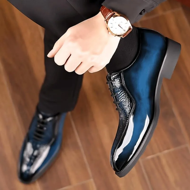 Men's Brogue Oxfords Shoes Mens Vintage Crocodile Print Strap Slip On Dress Shoes Lace-up Casual Comfortable Walking Shoes