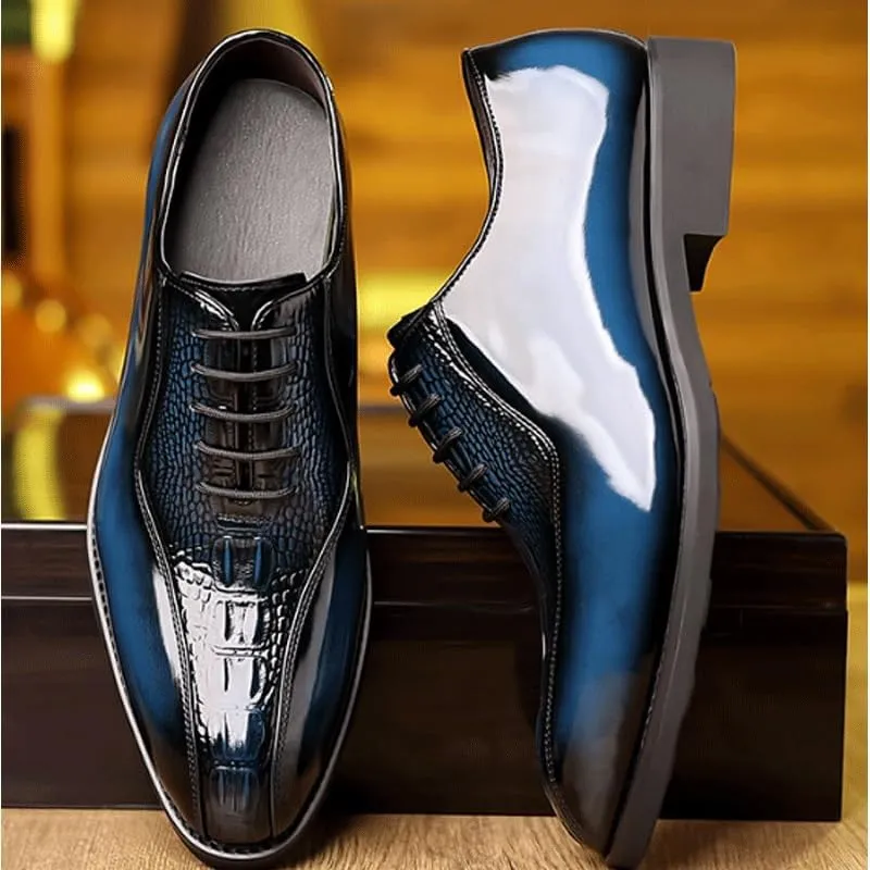 Men's Brogue Oxfords Shoes Mens Vintage Crocodile Print Strap Slip On Dress Shoes Lace-up Casual Comfortable Walking Shoes