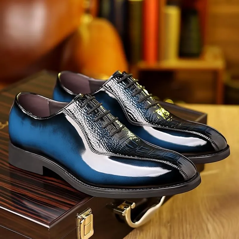 Men's Brogue Oxfords Shoes Mens Vintage Crocodile Print Strap Slip On Dress Shoes Lace-up Casual Comfortable Walking Shoes