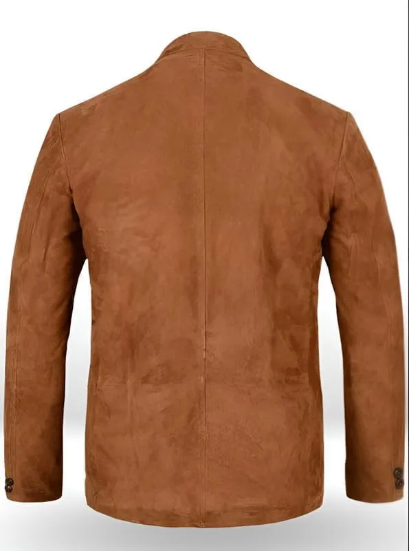 Mens Brown Genuine Suede Lambskin Leather Blazer for Men Stylish Buttoned Coat Jacket with Soft and Real Feel