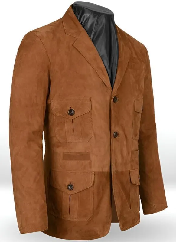 Mens Brown Genuine Suede Lambskin Leather Blazer for Men Stylish Buttoned Coat Jacket with Soft and Real Feel