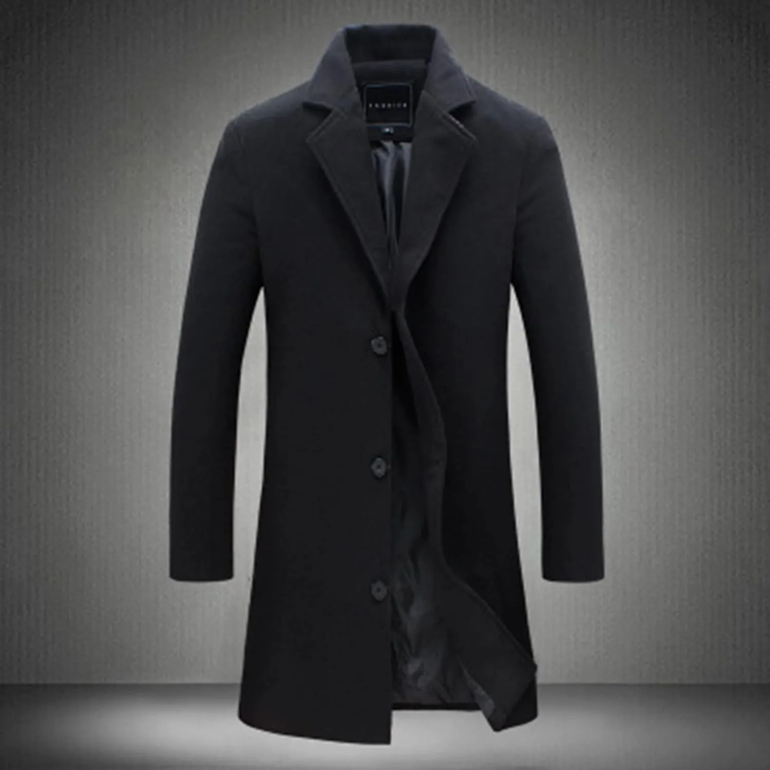 Men's Casual Trench Coat Slim Fit Notched Collar Mid Long Jacket Loose Blend Overcoat Business Warm Winter Coat