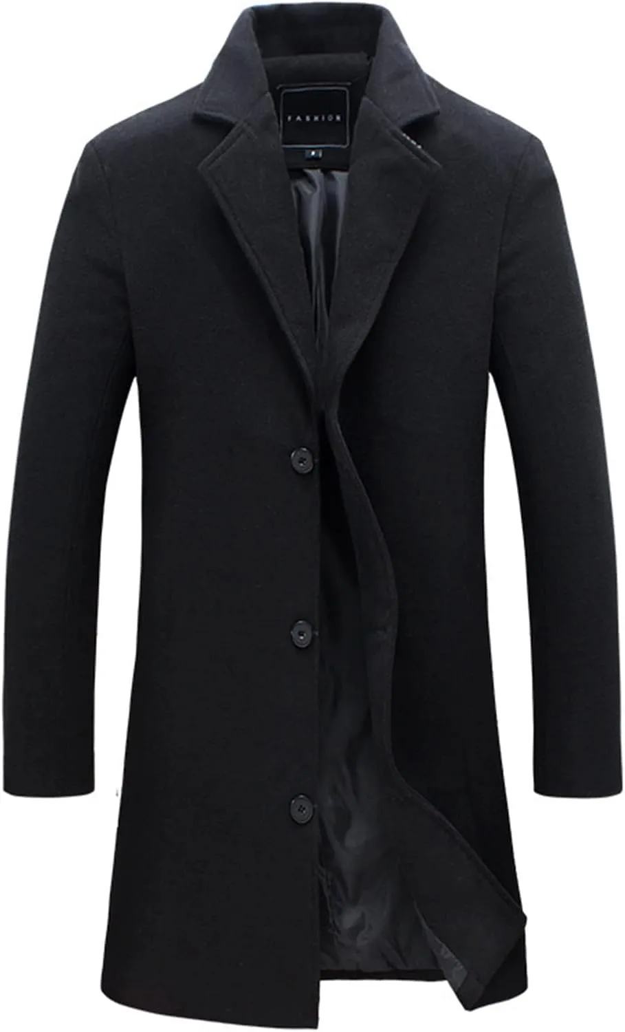 Men's Casual Trench Coat Slim Fit Notched Collar Mid Long Jacket Loose Blend Overcoat Business Warm Winter Coat