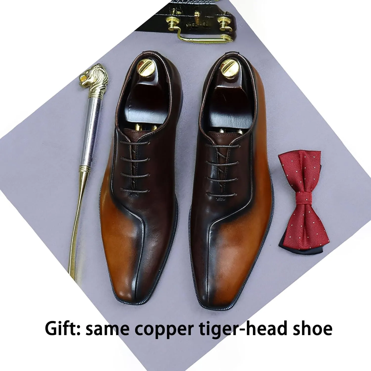 Men's Dress Shoes Genuine Leather Two Tone Oxford Shoes Wingtip Business Derby Shoes，Business High-end Leather Hand Stitched Casual Shoes