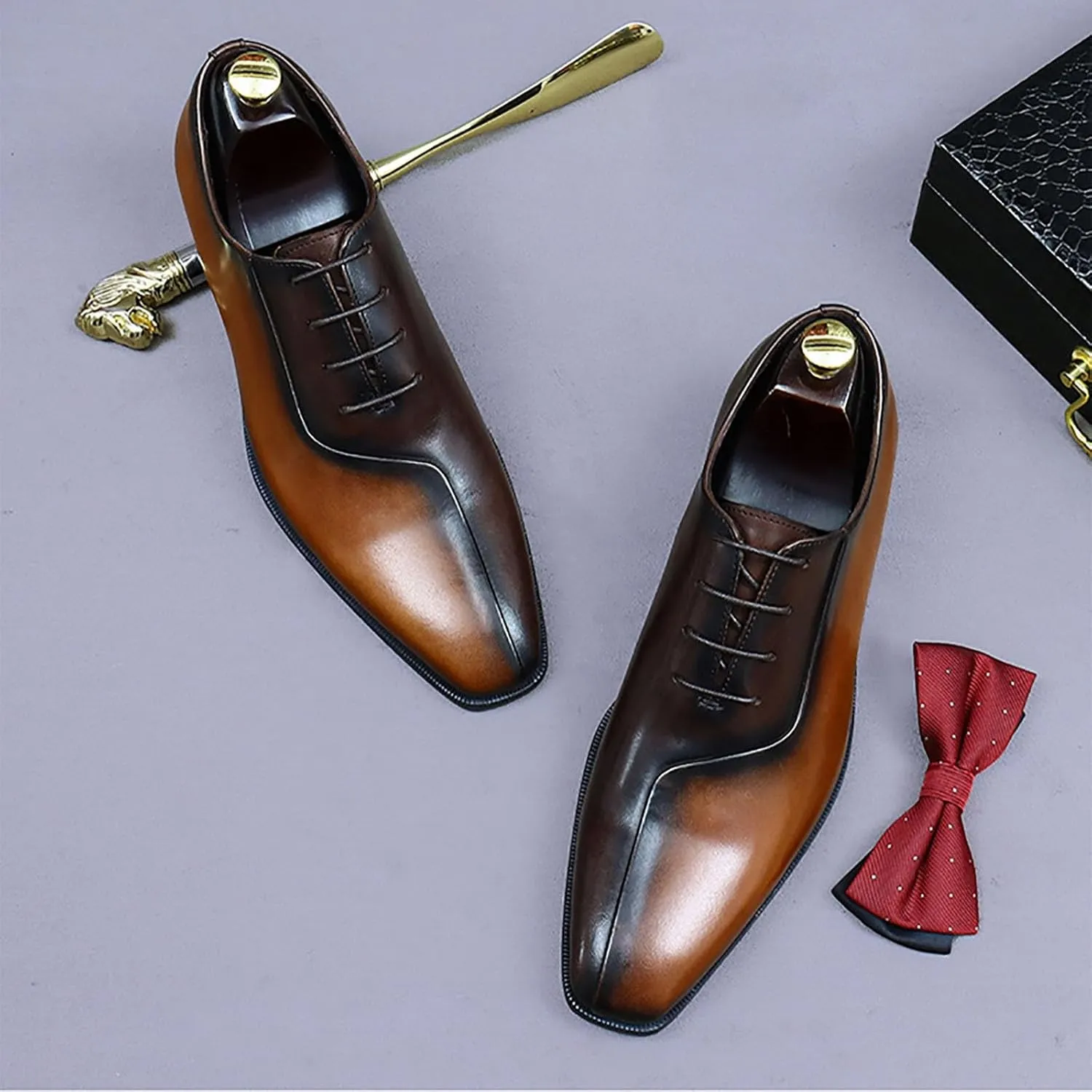 Men's Dress Shoes Genuine Leather Two Tone Oxford Shoes Wingtip Business Derby Shoes，Business High-end Leather Hand Stitched Casual Shoes