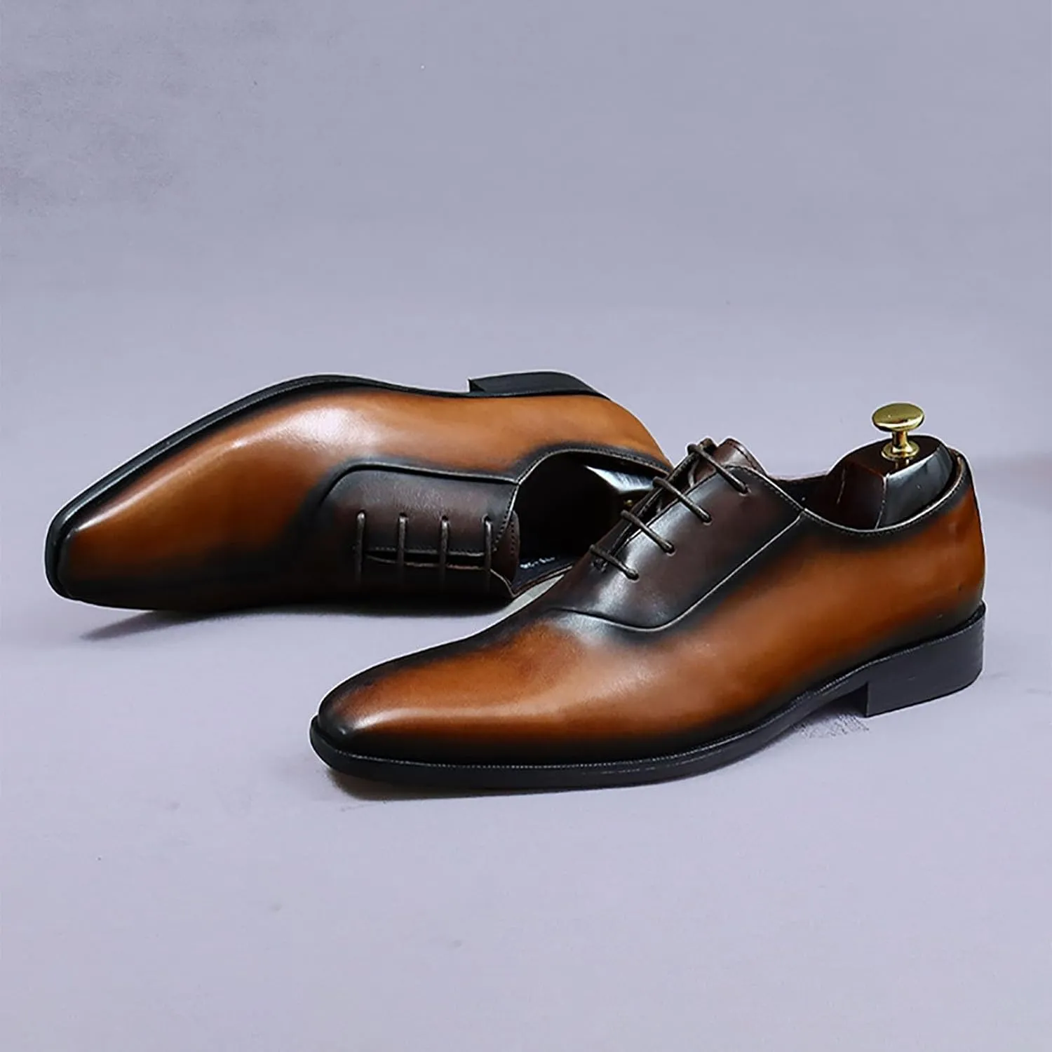 Men's Dress Shoes Genuine Leather Two Tone Oxford Shoes Wingtip Business Derby Shoes，Business High-end Leather Hand Stitched Casual Shoes