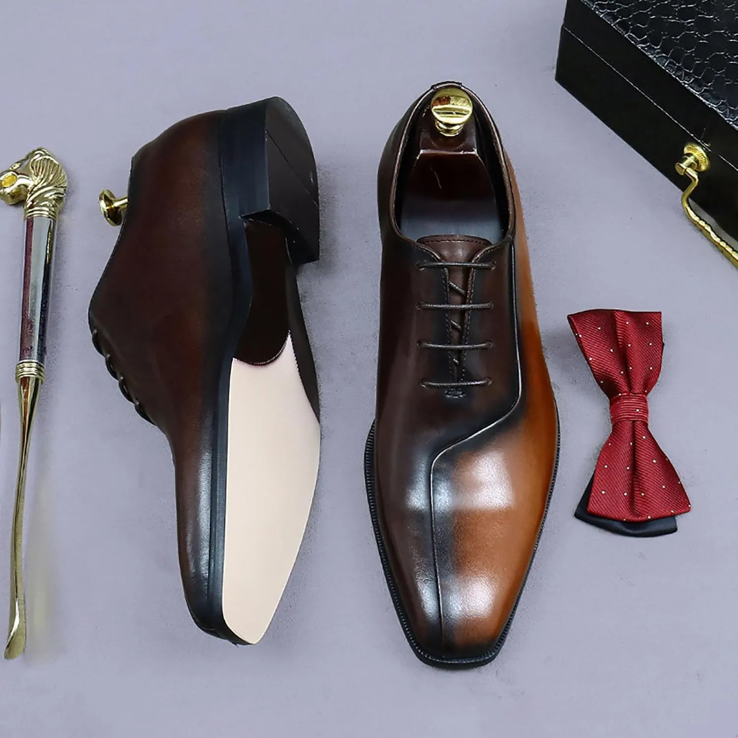 Men's Dress Shoes Genuine Leather Two Tone Oxford Shoes Wingtip Business Derby Shoes，Business High-end Leather Hand Stitched Casual Shoes