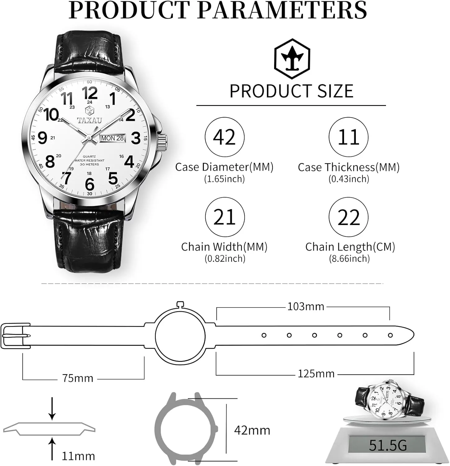 Men’s Dress Watches Waterproof Analog Leather Watch with Day Date Large Arabic Numerals Fashion Casual Classic Man Wrist Watch Brown/Black Band Easy Read Relojes para Hombres