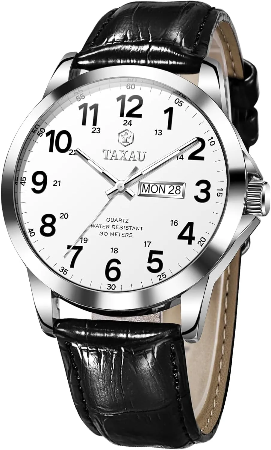 Men’s Dress Watches Waterproof Analog Leather Watch with Day Date Large Arabic Numerals Fashion Casual Classic Man Wrist Watch Brown/Black Band Easy Read Relojes para Hombres