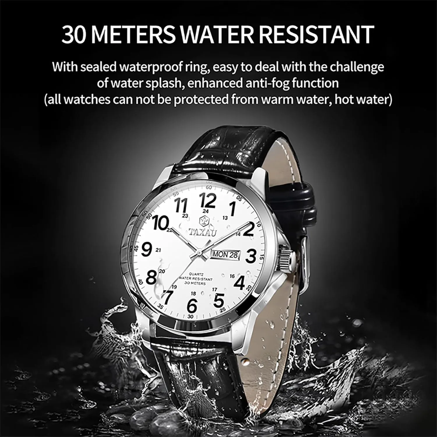 Men’s Dress Watches Waterproof Analog Leather Watch with Day Date Large Arabic Numerals Fashion Casual Classic Man Wrist Watch Brown/Black Band Easy Read Relojes para Hombres