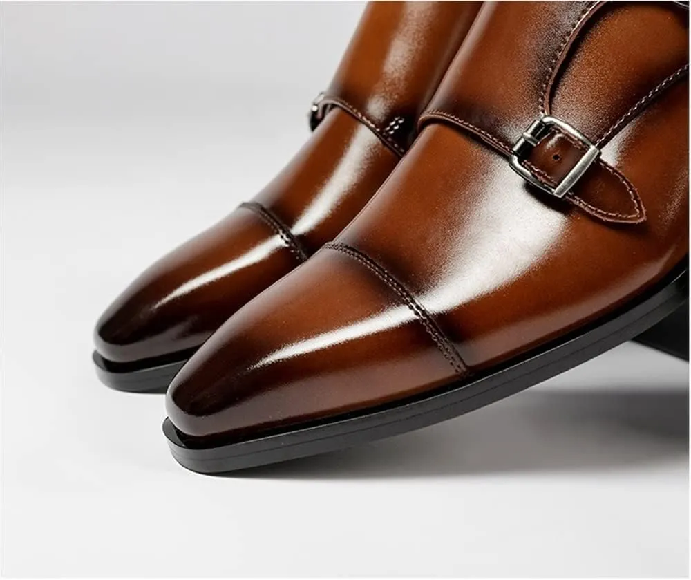 Men's Formal Shoes Double Monk Strap Genuine Leather Comfort Dress Shoes for Wedding Office