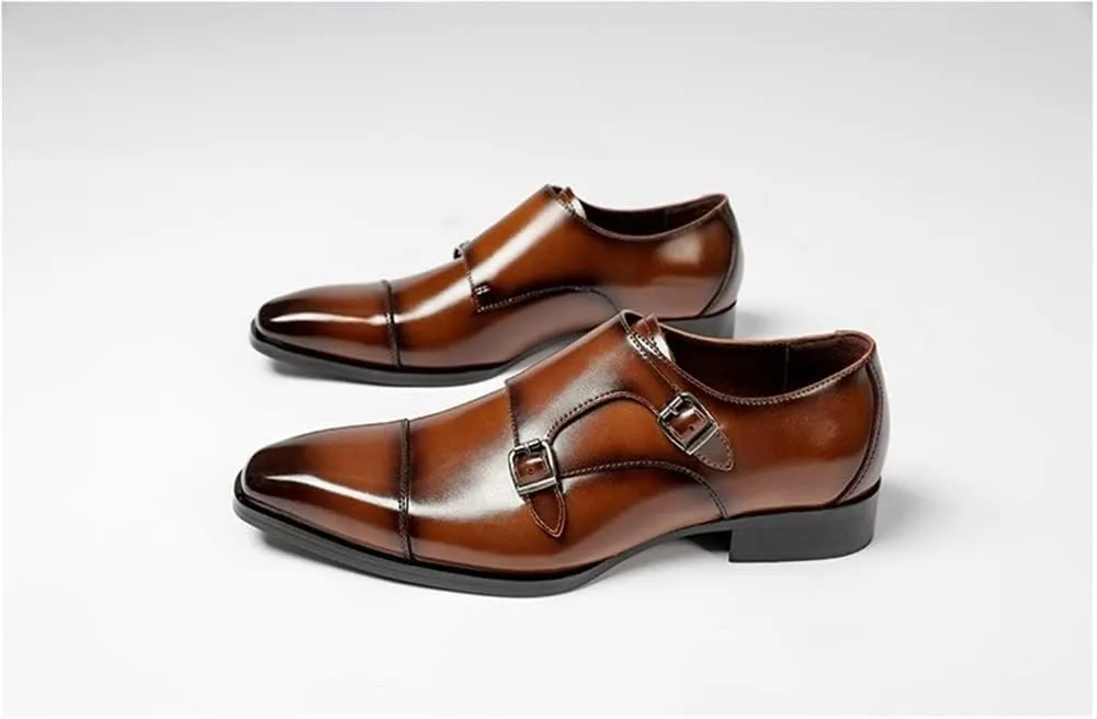Men's Formal Shoes Double Monk Strap Genuine Leather Comfort Dress Shoes for Wedding Office