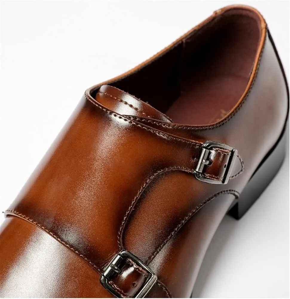 Men's Formal Shoes Double Monk Strap Genuine Leather Comfort Dress Shoes for Wedding Office