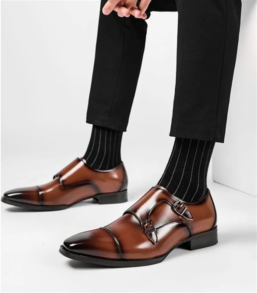 Men's Formal Shoes Double Monk Strap Genuine Leather Comfort Dress Shoes for Wedding Office