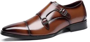 Men's Formal Shoes Double Monk Strap Genuine Leather Comfort Dress Shoes for Wedding Office
