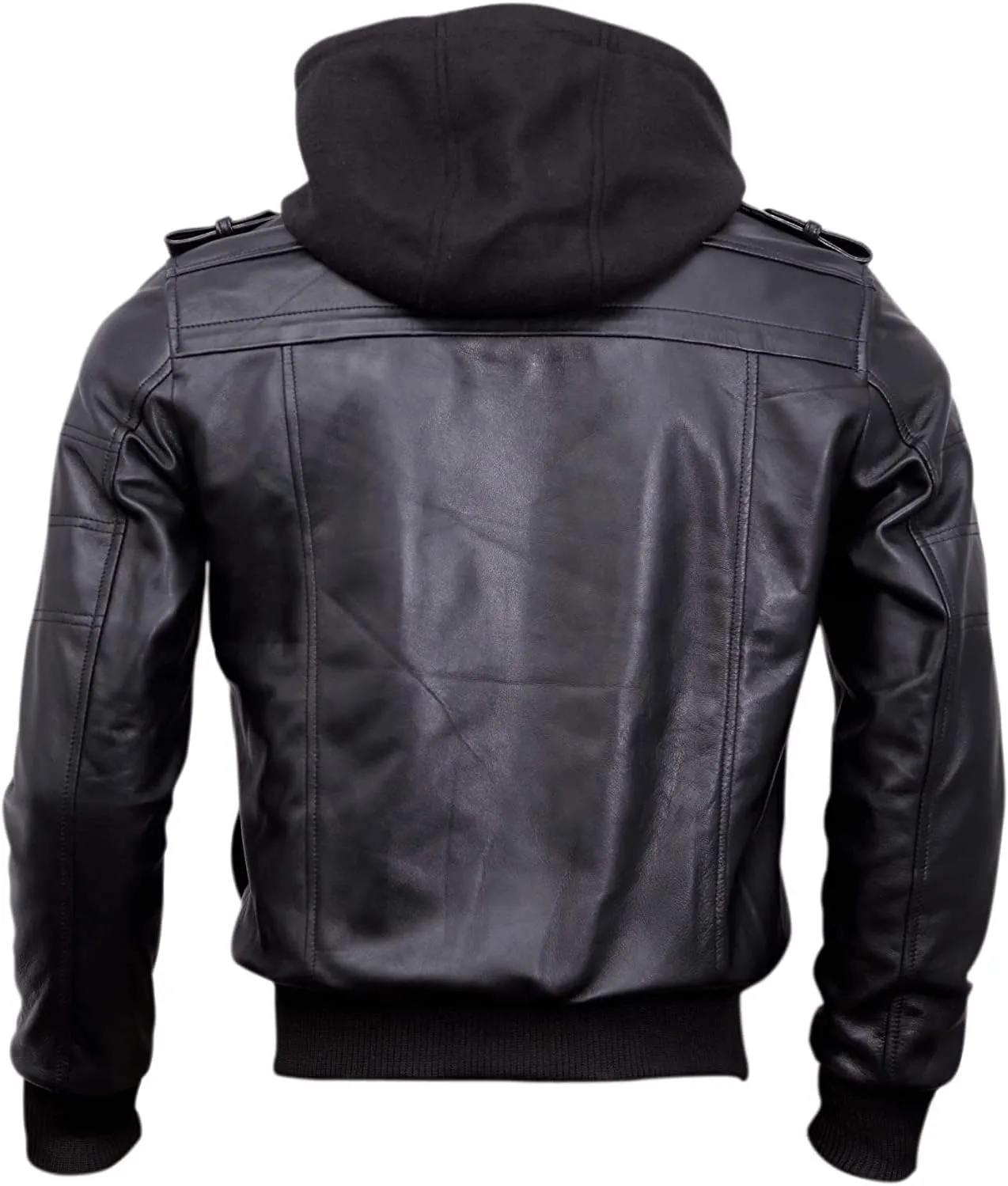 Mens Genuine Black Hooded Bomber Leather Jacket | Real Lambskin Waxed Brown Leather Jackets for Men with Removable Hood