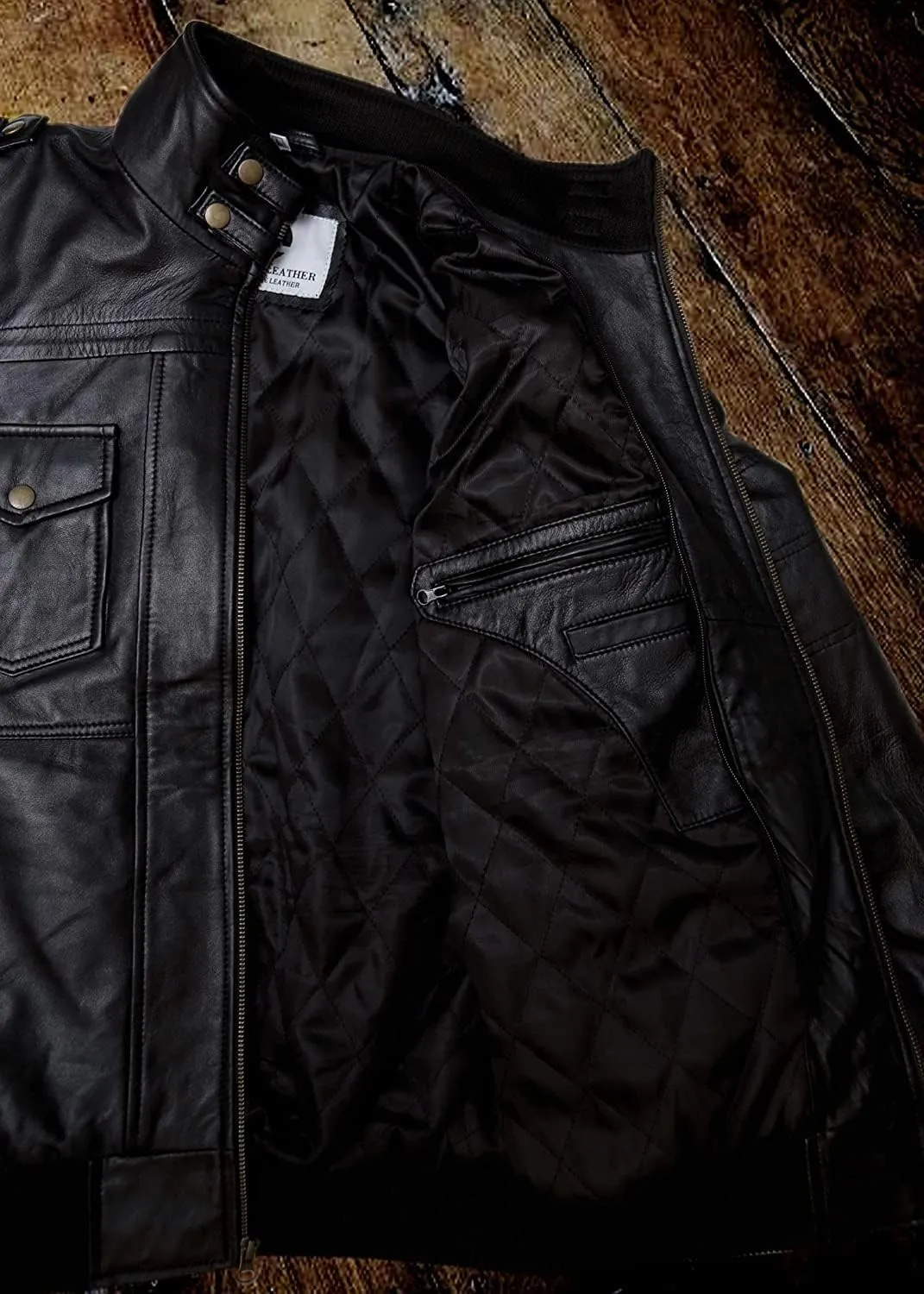 Mens Genuine Black Hooded Bomber Leather Jacket | Real Lambskin Waxed Brown Leather Jackets for Men with Removable Hood