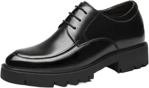 Men's Genuine Leather Chunky Shoes, Thick Sole Elevated Work Casual Dress Shoes, Comfortable Padded Pigskin Lining