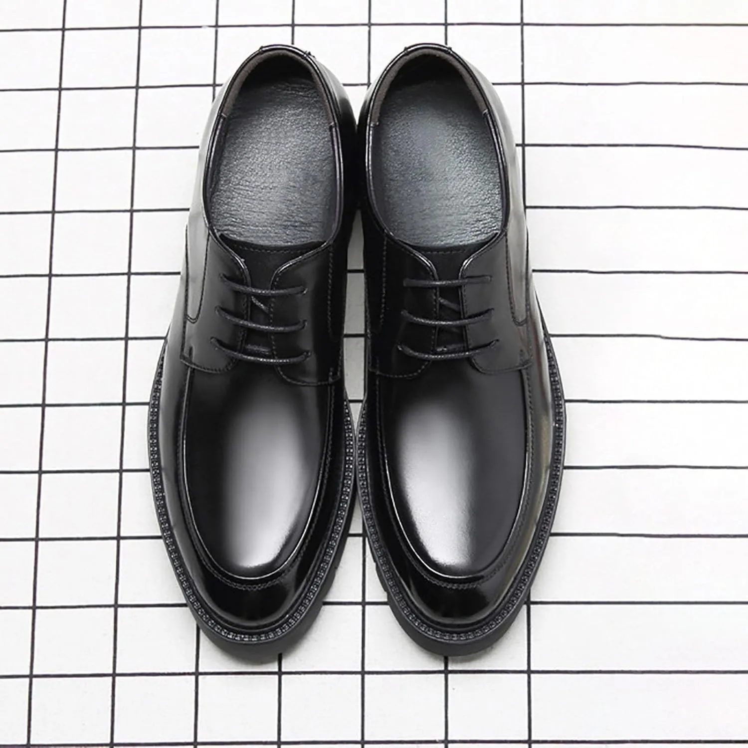 Men's Genuine Leather Chunky Shoes, Thick Sole Elevated Work Casual Dress Shoes, Comfortable Padded Pigskin Lining