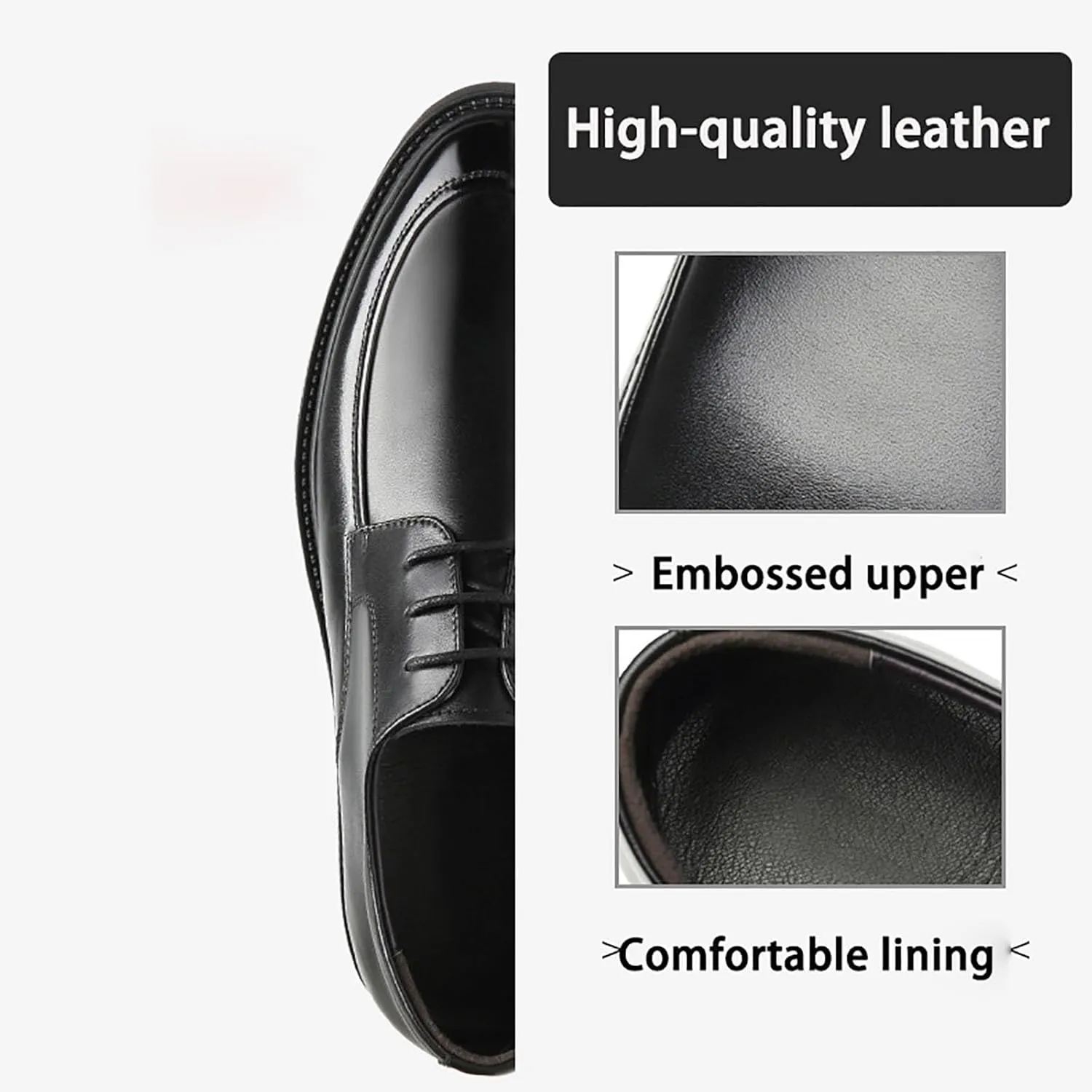 Men's Genuine Leather Chunky Shoes, Thick Sole Elevated Work Casual Dress Shoes, Comfortable Padded Pigskin Lining