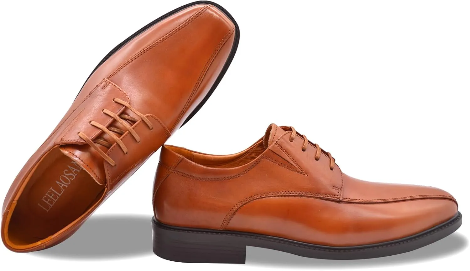 Mens Genuine Leather Dress Shoes Square Toe Formal Business Office Work Lightweight Comfortable Lace-up Oxford Shoes