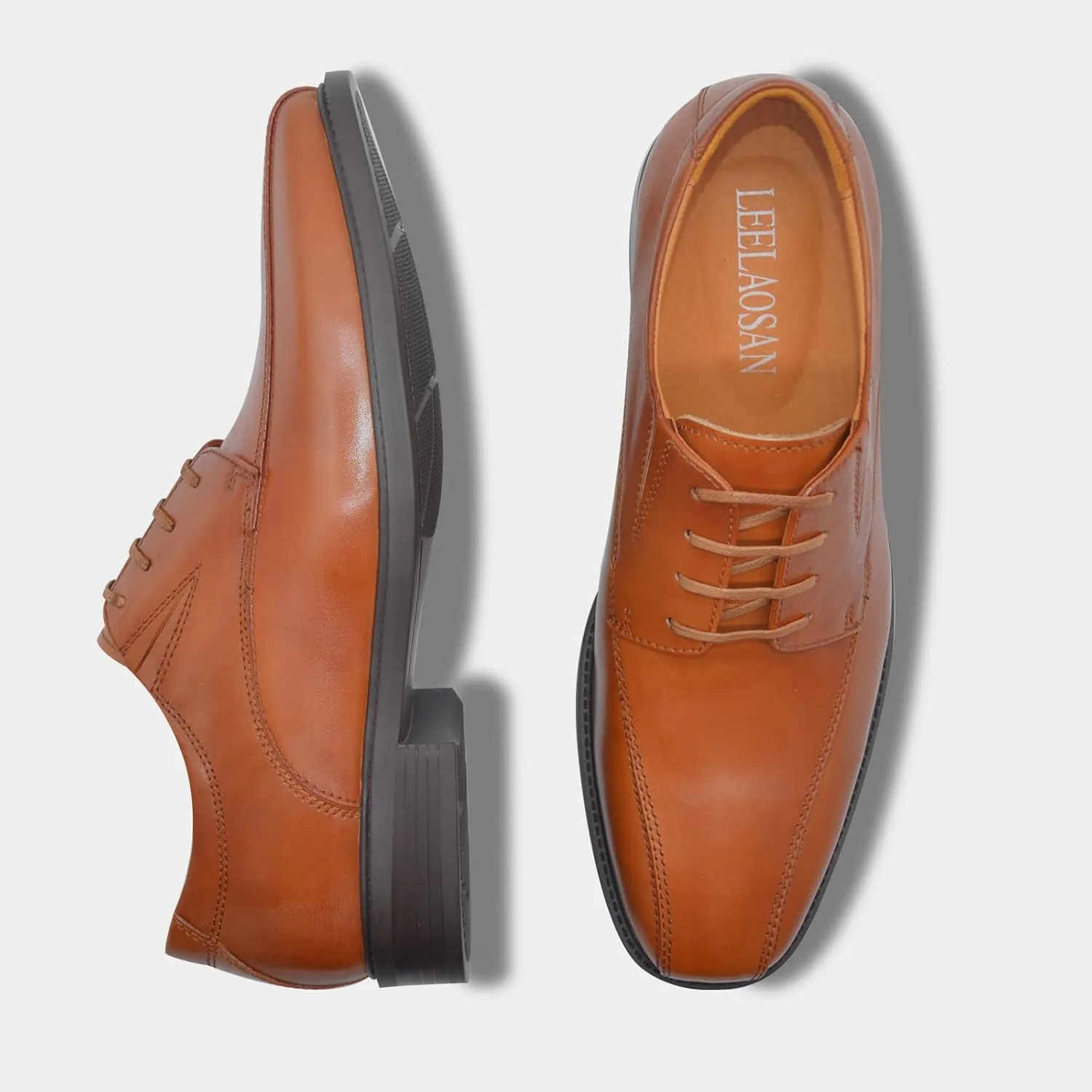 Mens Genuine Leather Dress Shoes Square Toe Formal Business Office Work Lightweight Comfortable Lace-up Oxford Shoes