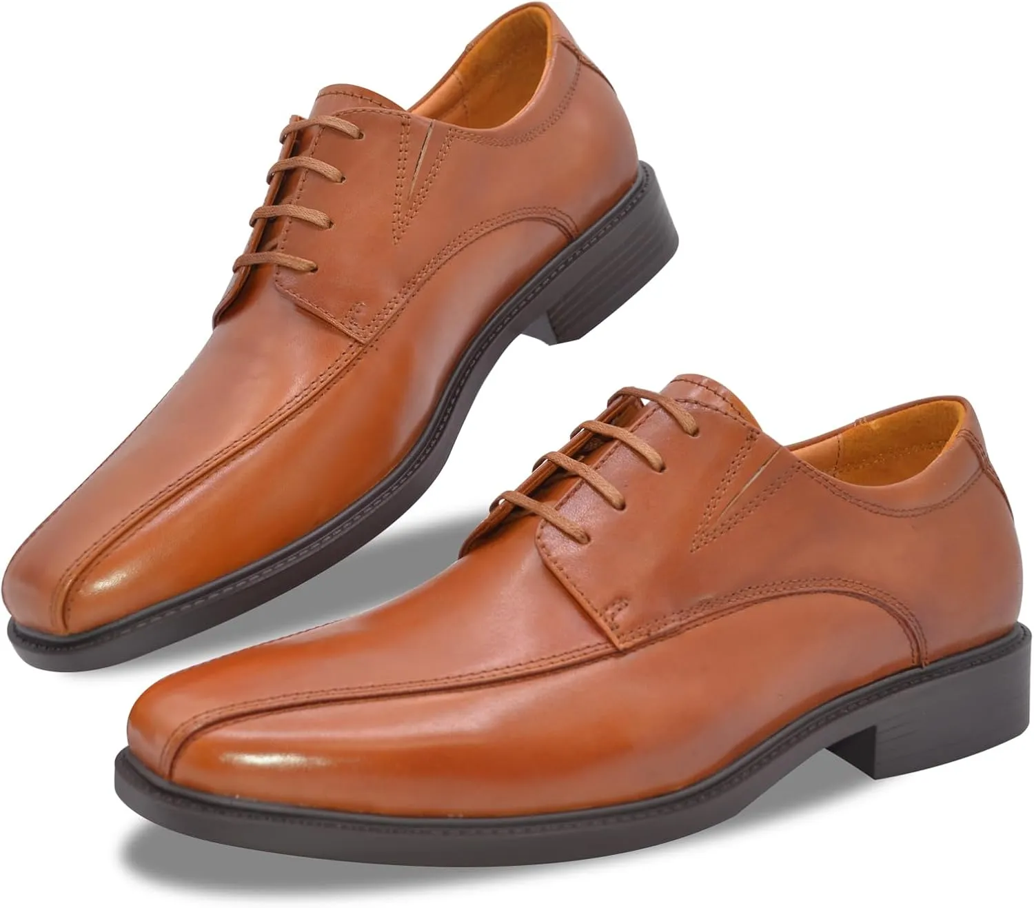 Mens Genuine Leather Dress Shoes Square Toe Formal Business Office Work Lightweight Comfortable Lace-up Oxford Shoes