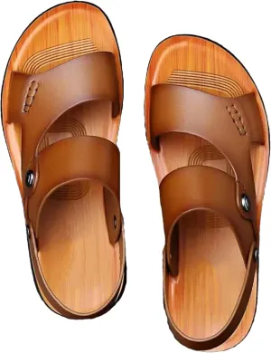 Men's Genuine Leather Sandals - Cowhide Casual Beach Slippers