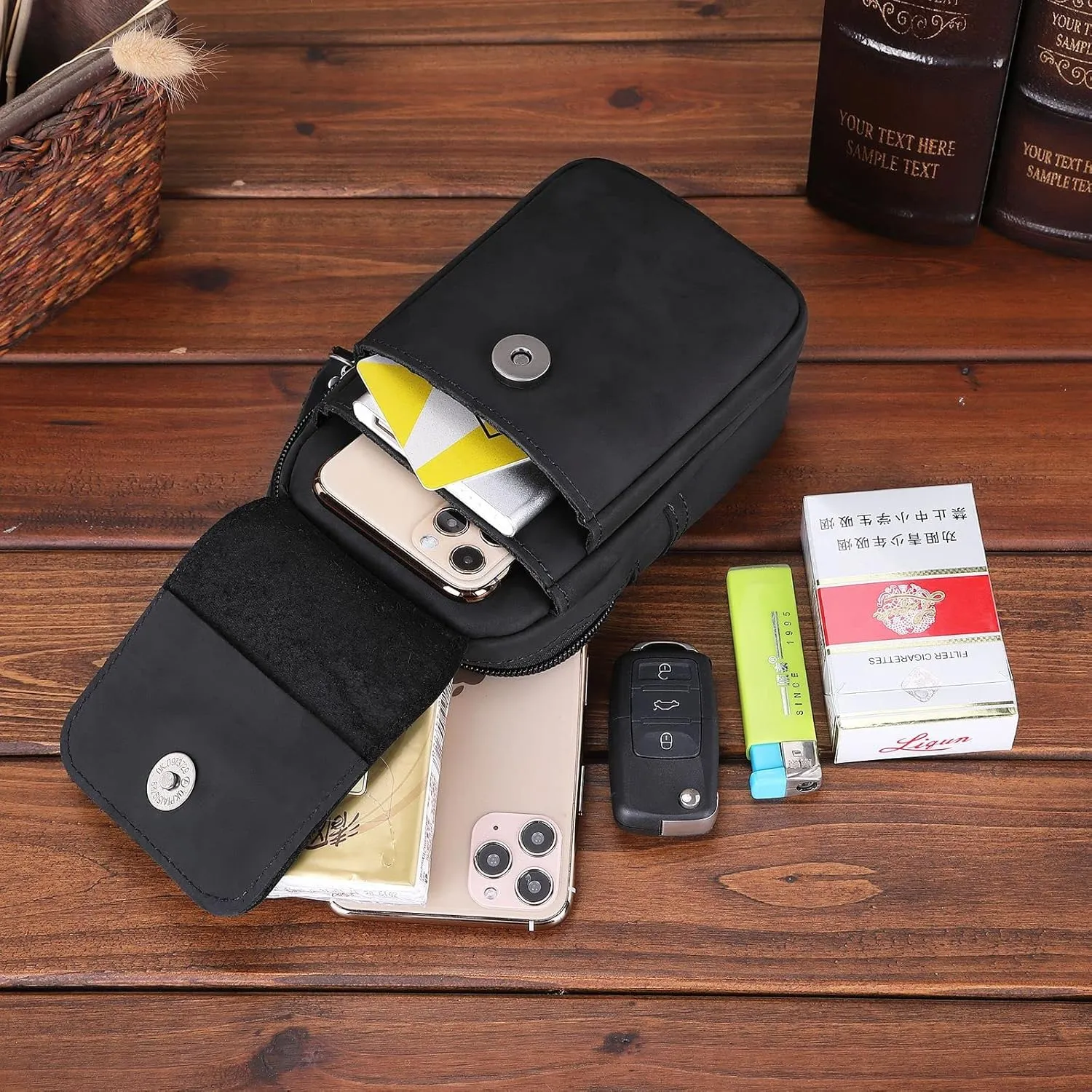 Men's Genuine Leather Waist Bag Snap Button Mobile Phone Pouch Retro Outdoor Three-layer Small Hanging Bag Belt Pack