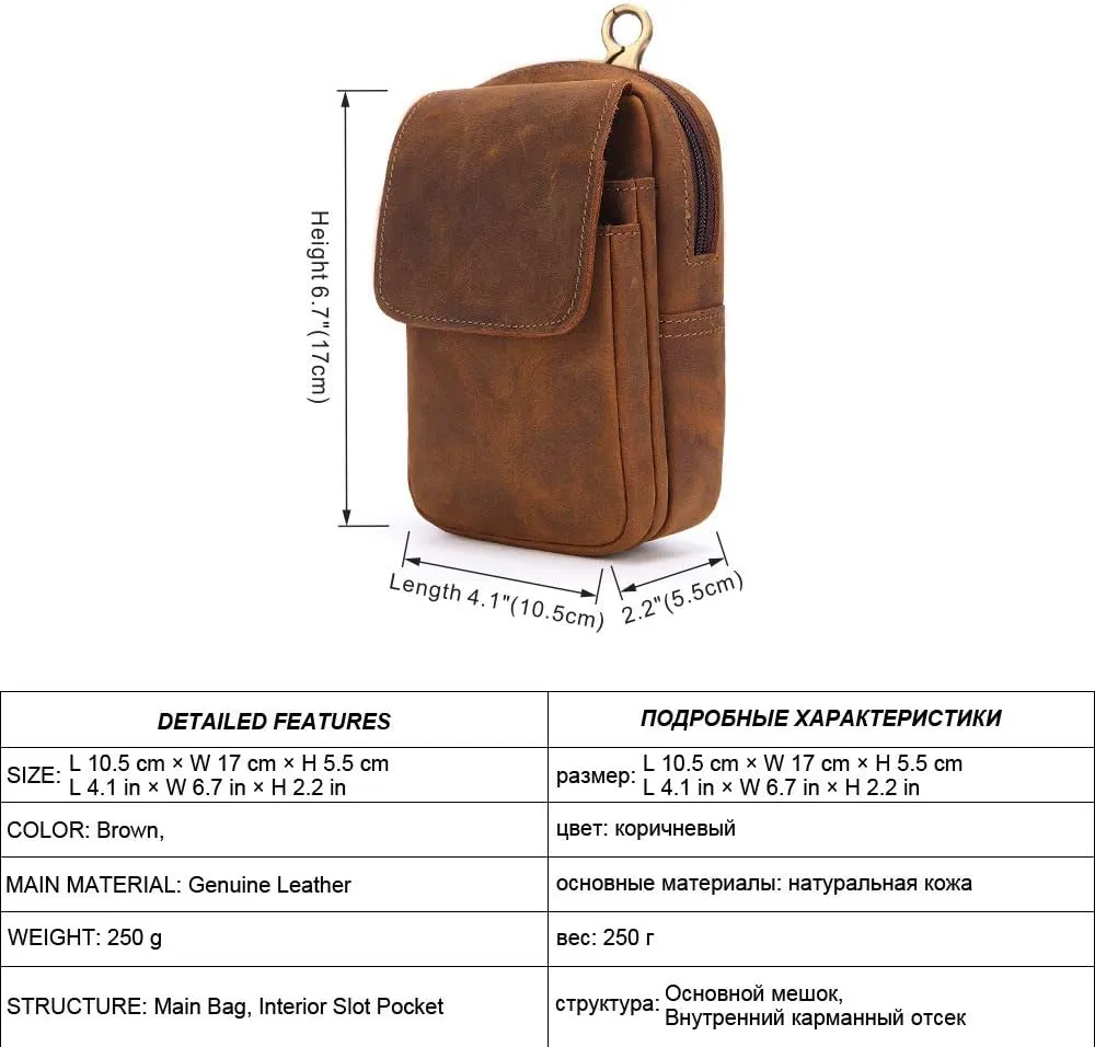 Men's Genuine Leather Waist Bag Snap Button Mobile Phone Pouch Retro Outdoor Three-layer Small Hanging Bag Belt Pack