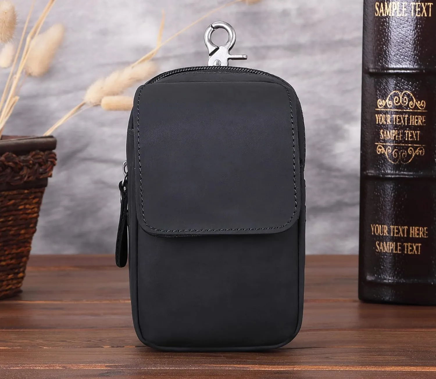 Men's Genuine Leather Waist Bag Snap Button Mobile Phone Pouch Retro Outdoor Three-layer Small Hanging Bag Belt Pack