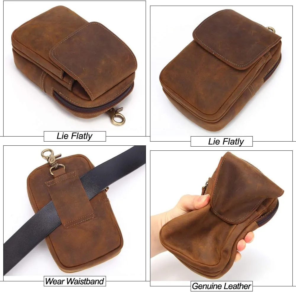 Men's Genuine Leather Waist Bag Snap Button Mobile Phone Pouch Retro Outdoor Three-layer Small Hanging Bag Belt Pack