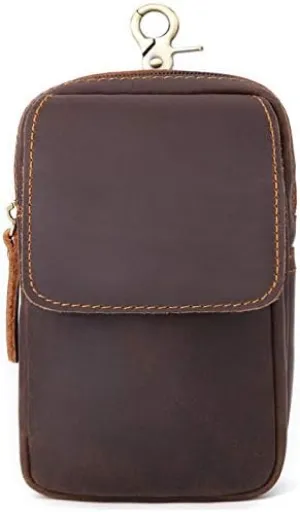 Men's Genuine Leather Waist Bag Snap Button Mobile Phone Pouch Retro Outdoor Three-layer Small Hanging Bag Belt Pack
