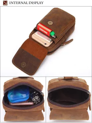 Men's Genuine Leather Waist Bag Snap Button Mobile Phone Pouch Retro Outdoor Three-layer Small Hanging Bag Belt Pack