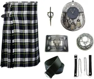 Men's Highland Heritage Kilt Set Dress Gordan Kilt with Stag Head Sporran, Chain, Belt, Buckle, Brooch & Pin