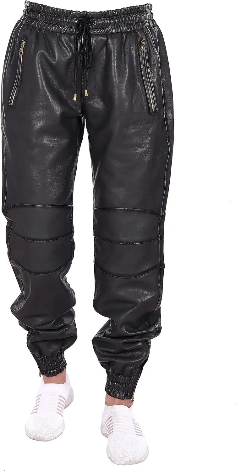 Mens Leather Joggers Pant for Bikers & Riders, Moto Sports Drawstring Pants, Trousers for Boys - Slim Fit Joggers