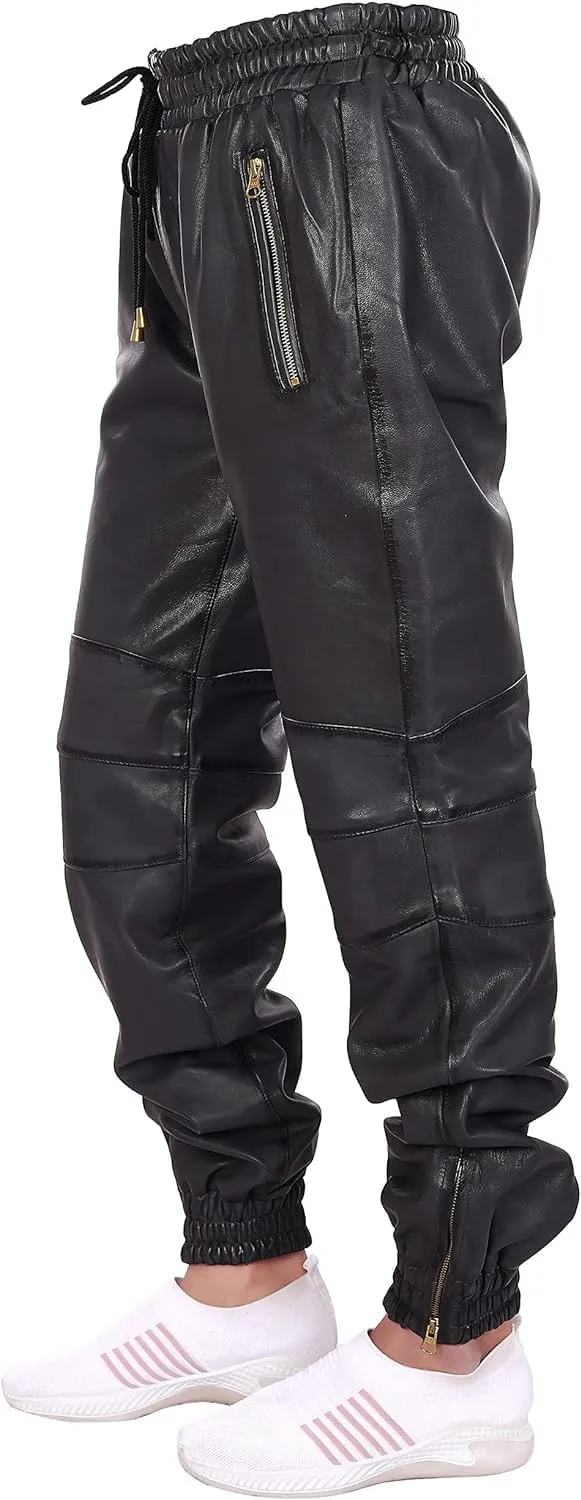 Mens Leather Joggers Pant for Bikers & Riders, Moto Sports Drawstring Pants, Trousers for Boys - Slim Fit Joggers