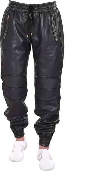 Mens Leather Joggers Pant for Bikers & Riders, Moto Sports Drawstring Pants, Trousers for Boys - Slim Fit Joggers
