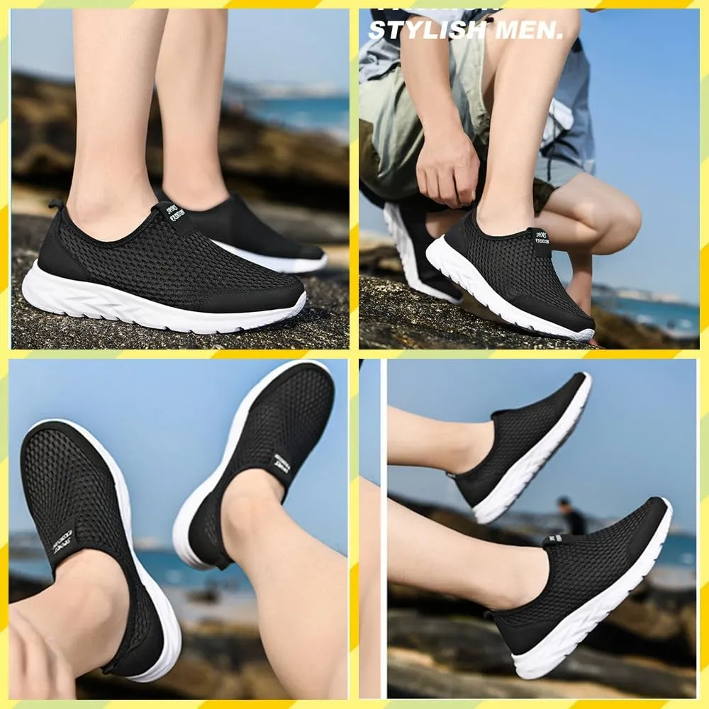 Men's Lightweight Slip-On Sneakers – Breathable Mesh Walking Shoes for Summer, Wide Fit, Easy Wear for Travel, Driving, Gym, Elderly & Daily Comfort