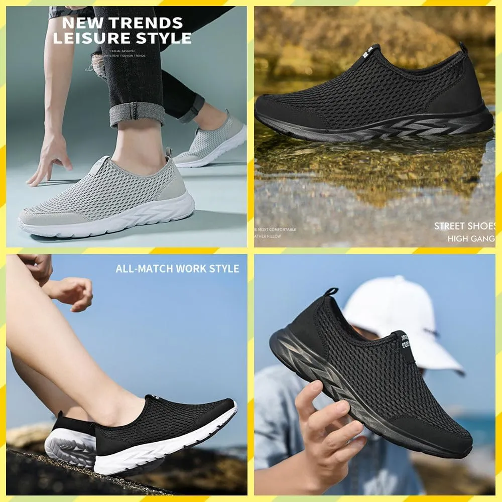 Men's Lightweight Slip-On Sneakers – Breathable Mesh Walking Shoes for Summer, Wide Fit, Easy Wear for Travel, Driving, Gym, Elderly & Daily Comfort