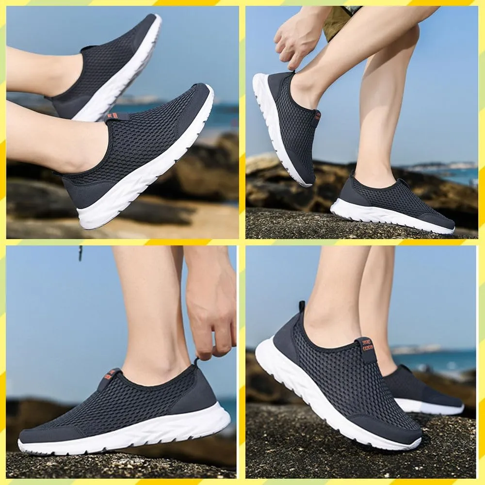 Men's Lightweight Slip-On Sneakers – Breathable Mesh Walking Shoes for Summer, Wide Fit, Easy Wear for Travel, Driving, Gym, Elderly & Daily Comfort