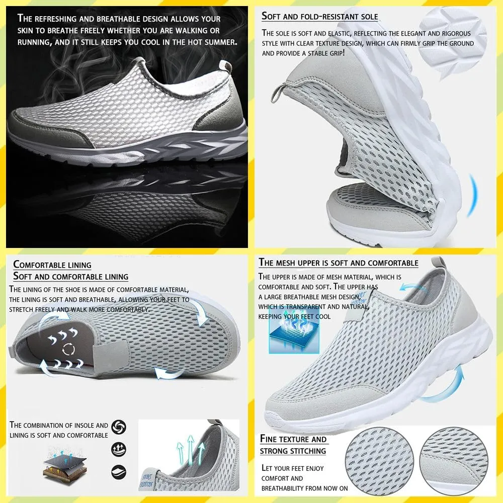 Men's Lightweight Slip-On Sneakers – Breathable Mesh Walking Shoes for Summer, Wide Fit, Easy Wear for Travel, Driving, Gym, Elderly & Daily Comfort