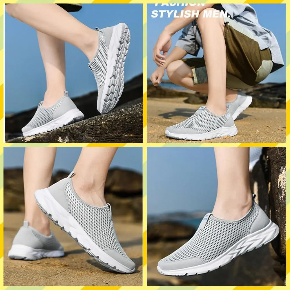 Men's Lightweight Slip-On Sneakers – Breathable Mesh Walking Shoes for Summer, Wide Fit, Easy Wear for Travel, Driving, Gym, Elderly & Daily Comfort