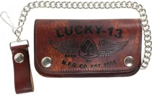 Men's Lucky 13 Iron Horse Embosed 6 Inch Chain Wallet Brown