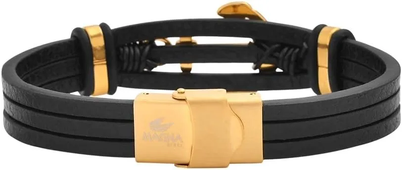 Men's Multi-Strand Genuine Leather Bracelet with Stainless Steel Anchor Pendant