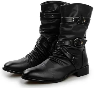 Men`s Punk Gothic Rivet Motorcycle PU Faux Leather Boots With Studs
