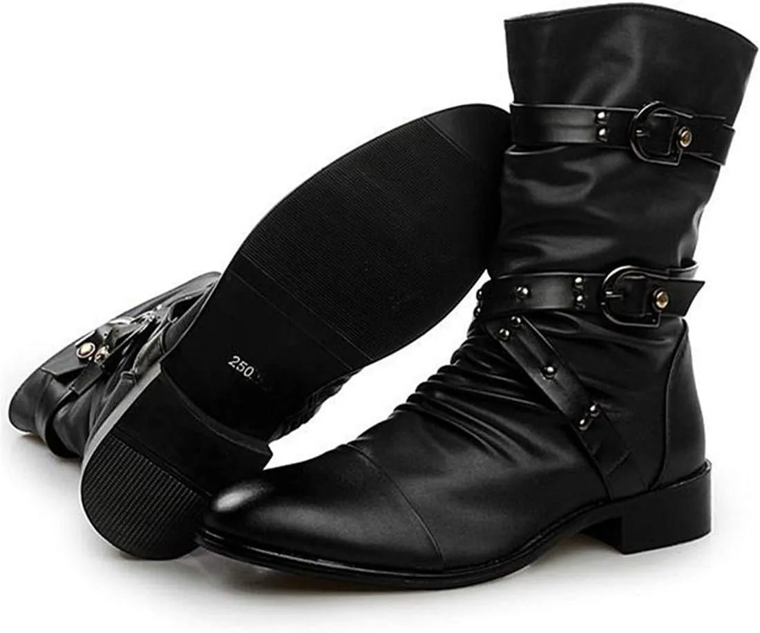 Men`s Punk Gothic Rivet Motorcycle PU Faux Leather Boots With Studs