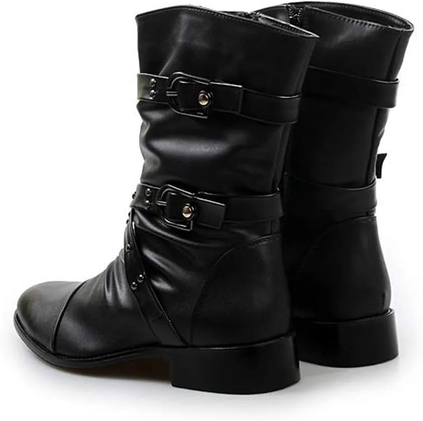 Men`s Punk Gothic Rivet Motorcycle PU Faux Leather Boots With Studs